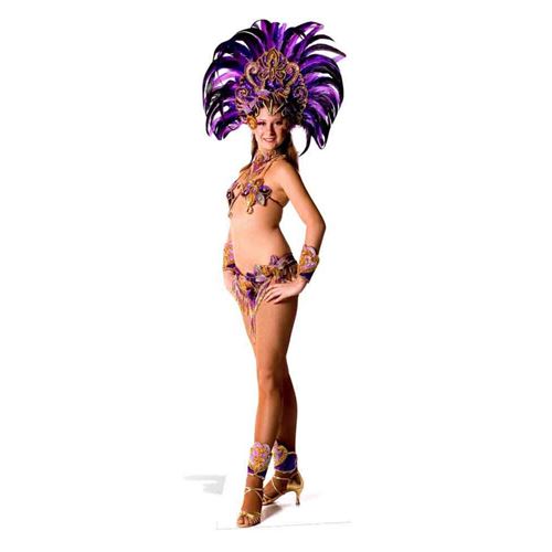 Figurine en carton Carnaval pourpre de paon danseuse 194 cm