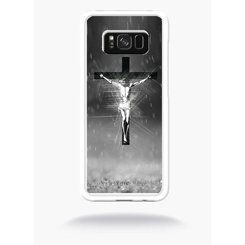 Coque Jésus Croix Noir Et Blanc Compatible Samsung S8+ Bord Transparent