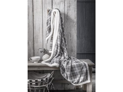 Plaid à carreaux CHAMONIX - 100% Polyester - 125 x 150 cm - Gris