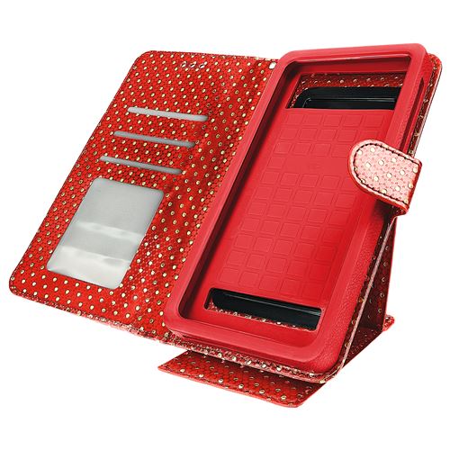 Avizar Etui Smartphone Universel Housse Coque Portefeuille s rouge Support + Miroir