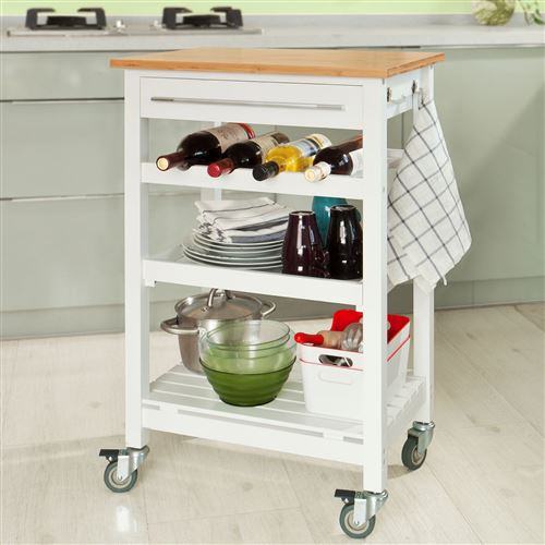 Table roulante meuble de rangement cuisine Desserte à roulettes, Chariot de service roulant + un billot gratuit FKW16-WN SoBuy®