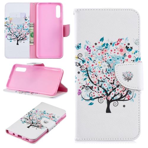 Etui en PU support motif imprimé flip arbre fleuri pour votre Samsung Galaxy A70