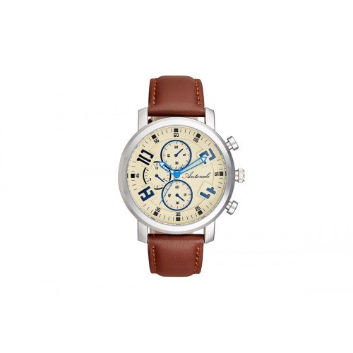 Montre Homme Antoneli Cadran 40mm En Cuir Jaune Clair Et Bracelet Marron En Acier ANT1018