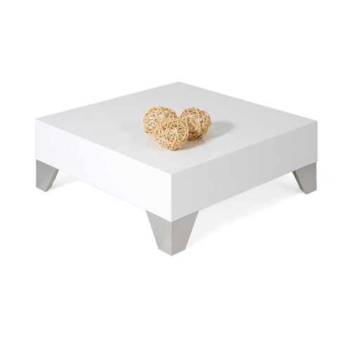 Mobilifiver Table basse, Evolution 60, Blanc brillant, 60 x 60 x 24 cm, Mélaminé/Acier INOX satiné, Made in Italy