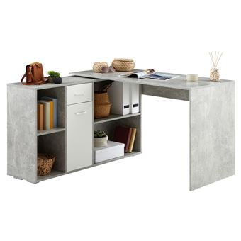 Bureau D Angle Carmen Table Avec Meuble De Rangement Integre Et Modulable 4 Etageres 1 Porte Et 1 Tiroir Decor