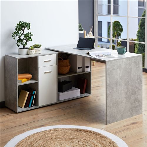 Bureau D Angle Carmen Table Avec Meuble De Rangement Integre Et Modulable 4 Etageres 1 Porte Et 1 Tiroir Decor Beton Blanc Achat Prix Fnac Bureau D Angle Carmen Table Avec Meuble De Rangement Integre Et Modulable 4 Etageres 1 Porte Et 1 Tiroir Decor Beton Blanc Achat Prix Fnac