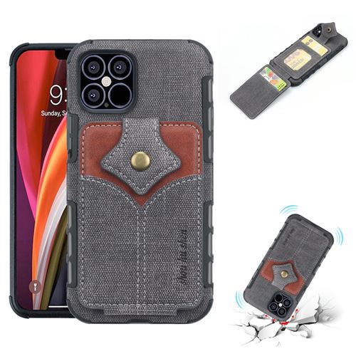 Coque en TPU + PU boucle en érable avec porte-cartes noir pour votre Apple iPhone 12 Pro Max 6.7 pouces