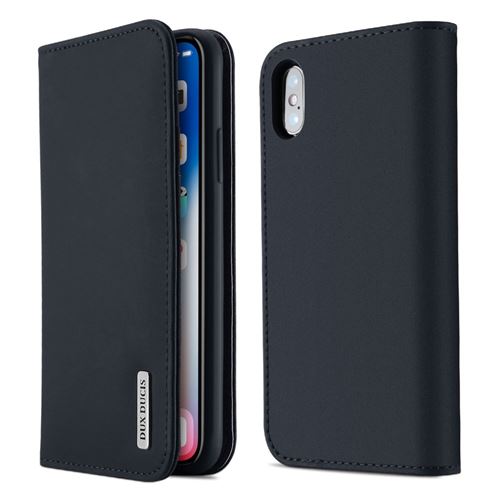 Etui en cuir véritable bleu foncé pour votre Apple iPhone X