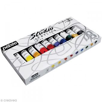 Carton de 10 flacons de 500 ml de peinture acrylique PEBEO ACRYLCOLOR  couleurs standards