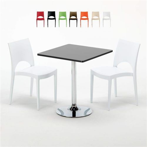 Table Carrée Noire 70x70cm Avec 2 Chaises Colorées Grand Soleil Set Intérieur Bar Café Paris Mojito, Couleur: Blanc