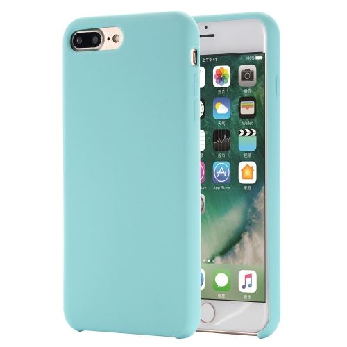 Coque en silicone liquide enroulé sur les bords cyan pour votre Apple iPhone 8 Plus/7 Plus