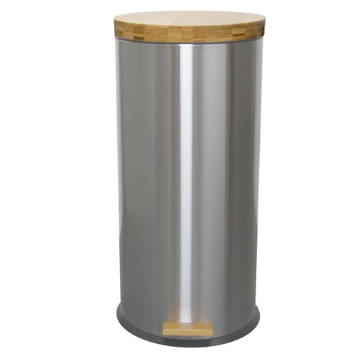 Poubelle bois de cuisine à pédale 30L Naturel FOREST en acier Inox brossé couvercle en bambou avec seau