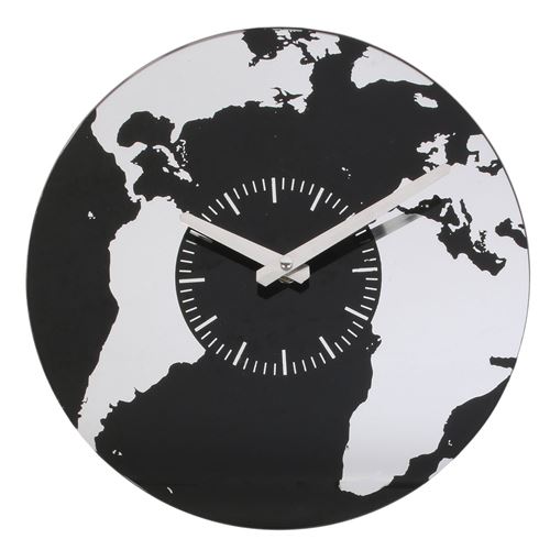 Horlorge murale design Mappemonde - Diam. 30 cm - Noir