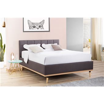 308 25 sur moka lit coffre 140 x 190 en tissu gris anthracite avec tete de lit capitonnee et pieds scandinaves achat prix fnac