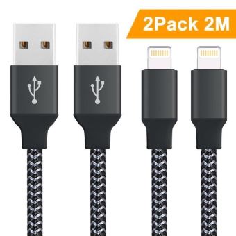 Pack de 2 Câble iPhone Chargeur iPhone Lightning 2m Cable en Nylon