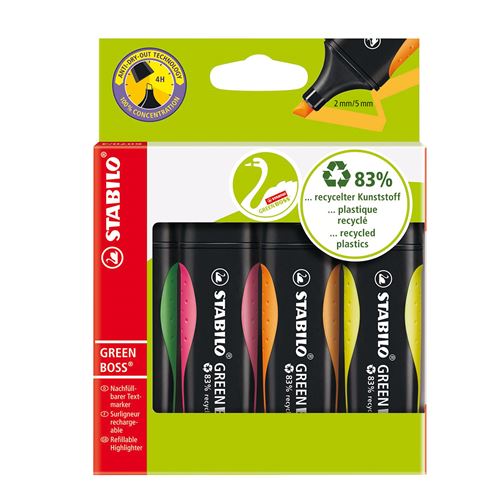 STABILO BOSS Surligneur Étui x 4 surligneurs ecoresponsables Coloris fluo assortis - vue 1