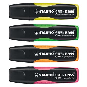 Surligneurs Green Boss assortis - Pochette de 4