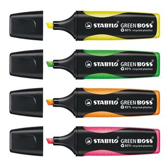 Surligneurs Green Boss assortis - Pochette de 4