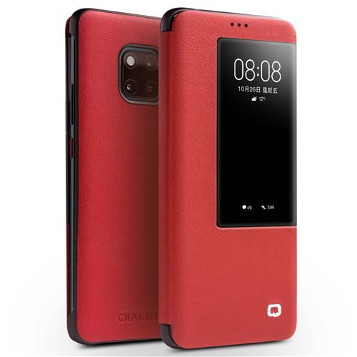 Etui en cuir véritable fenêtre de vue rouge pour votre Huawei Mate 20