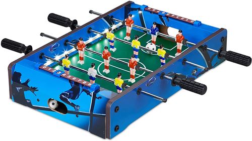 Relaxdays Babyfoot avec éclairage LED pour Enfants et Adultes, 4 Barres de Jeu, avec 2 balles, Bleu