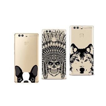 Huawei P9 - Pack de 3 Coques souples et résistantes anti choc avec impression gravée de qualité pour Huawei P10 - 1