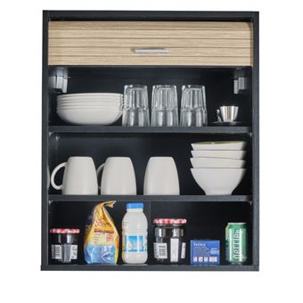 Meuble Cuisine Suspendu Simmob Chêne 40x72x35cm - 2 étagères Réglables + Rideau Coulissant - Fabriqué En France