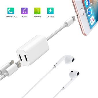 Audio + Recharge Adaptateur Casque pour iPhone 8 Aux 3.5 mm Jack Splitter Charge Audio Double Écouteurs Dongle Audio Câble Compatible pour iPhone 7/7Plus/8Plus/X/XR/XS/11 White pour iOS 12 