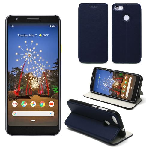 Housse Google Pixel 3A bleue - Etui Coque Google Pixel 3A Protection antichoc à rabat Smartphone 2019 - Accessoires Pochette Case XEPTIO
