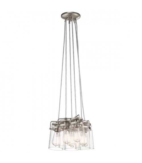 Suspension Brinley, nickel brossé, verre, 6 éclairages