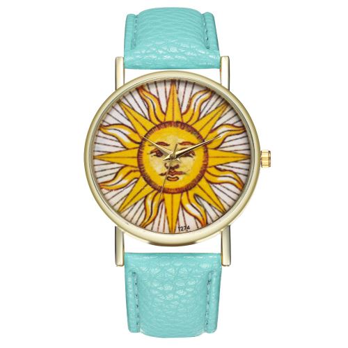 Suisse classique soleil illustration soleil face bracelet en cuir dames montre montre pour homme montre à quartz T274-AMenthe verte