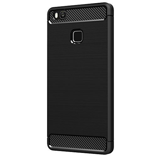 AICEK Coque Huawei P9 Lite, Noir Silicone Gel Etui Housse Huawei P9 Lite Souple Coque de Protection pour P9 Lite Fibre de Carbone Case(5.2 Pouces)