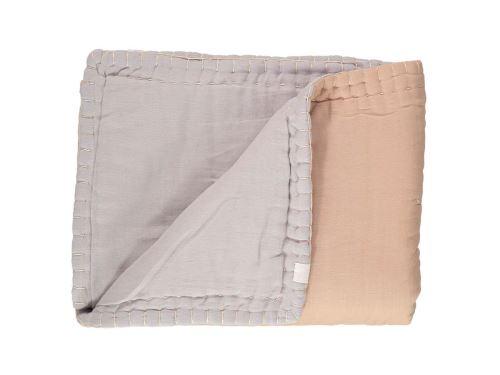 Camomile London - Couverture Junior ouatinée bicolore brodée main pêche/ gris clair - 100 x 120 cm
