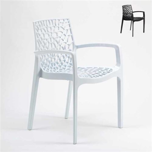 Chaise en polypropylène accoudoirs jardin cafè Grand Soleil GRUVYER ARM, Couleur: Blanc