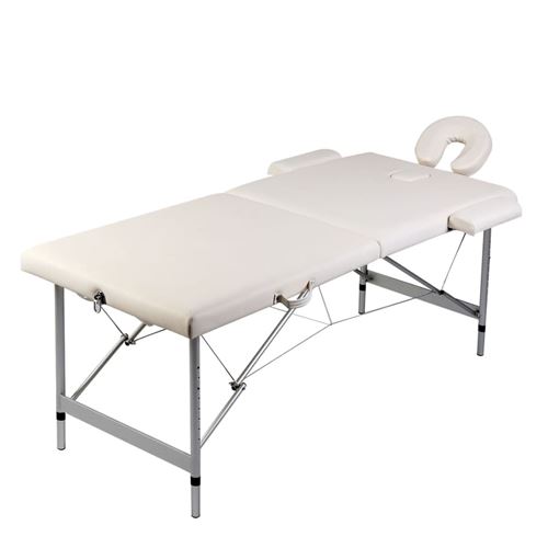 Inklapbare massagetafel 2 zones met aluminium frame (creme)