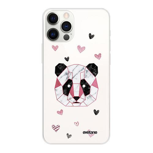 Coque pour iPhone 12/12 Pro souple transparente Panda Géométrique Rose Motif Ecriture Tendance [Evetane®]