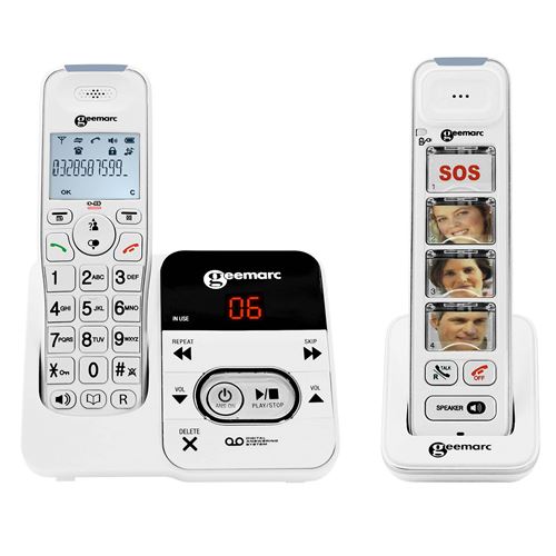 Geemarc PACK Mobility 295 Schnurloses Seniorentelefon Anrufbeantworter, Foto-Tasten Beleuchtetes Display Weiß