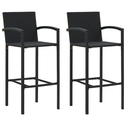 Tabourets de bar 2 pcs Noir Résine tressée