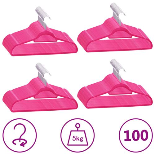 Cintres antid&eacute;rapants 100 pcs Rose Velours Vidaxl Rose