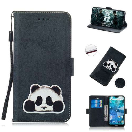 Etui en PU Impression de motifs vintage bleu foncé pour votre Nokia 7.1