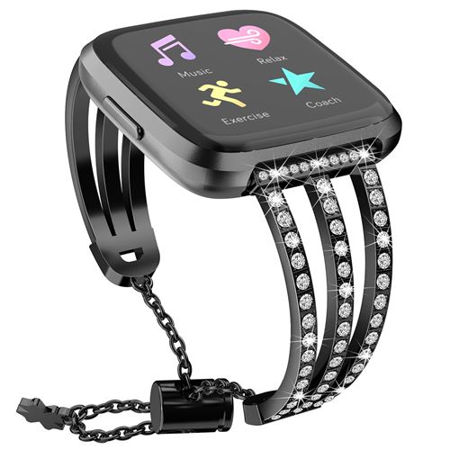 Bracelet en acier inoxydable élégant réglable pour Fitbit Versa 3 / Sense - Noir (Taille L)