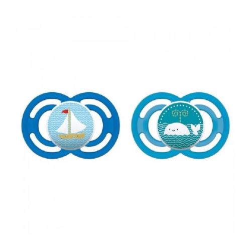mam sucette perfect - a partir de 6 mois - silicone - lot de 2 - boîte stérilisation - bâteau / baleine