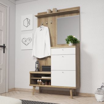 Vestiaire / Meuble d'entrée - PRISTEG - 110 cm - blanc mat ...