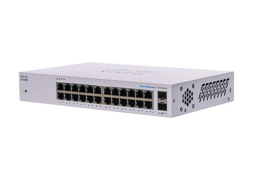 Cisco Business 110 Series 110-24T - Commutateur - non géré - 24 x 10/100/1000 + 2 x SFP Gigabit combiné - Montable sur rack, de bureau, fixation mural