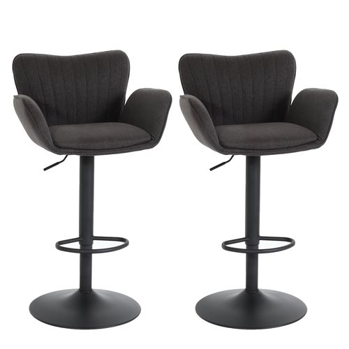 Mendler Gris/Noir Lot De 2 Tabourets De Bar Hwc-M67 Tissu Textile Fer Foncé Pied - Image 3