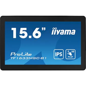 iiyama ProLite TF1633MSC-B1 - Écran LED - 15.6" - cadre ouvert - écran tactile - 1920 x 1080 Full HD (1080p) @ 60 Hz - IPS - 450 cd/m² - 1000:1 - 5 ms - HDMI, DisplayPort - haut-parleurs - noir, finition matte