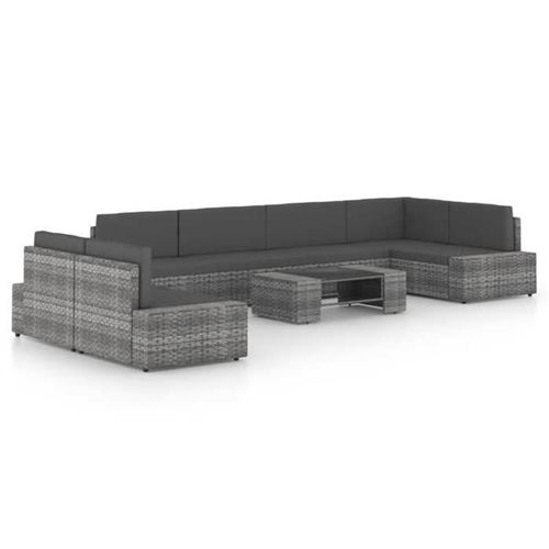 Salon de jardin 8 pcs avec coussins Gris R&eacute;sine tress&eacute;e Vidaxl n/a