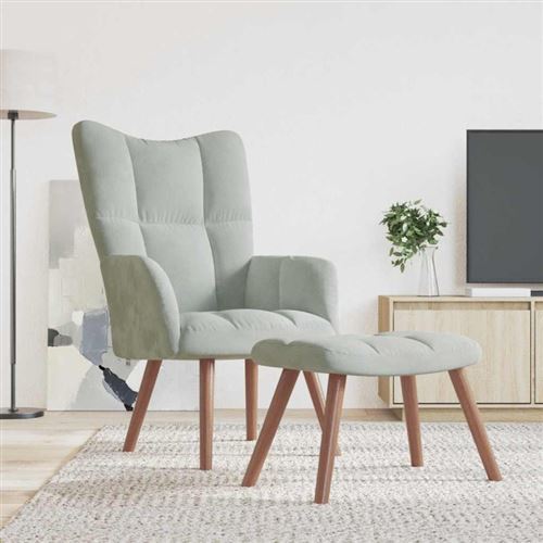 Non Communiqué Gris Clair Chaise De Relaxation Avec Repose Pied Velours