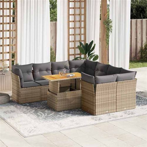 Non Communiqué Beige 9 Pieces Vidaxl 8 Personnes Salon De Jardin Modulable Resine Tressee