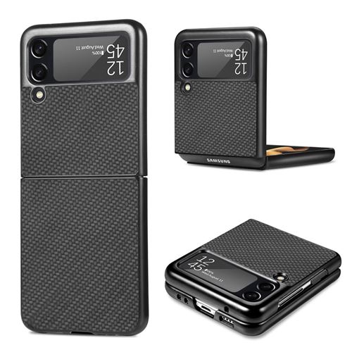Coque en TPU + PU texture en fibre de carbone, antichoc noir pour votre Samsung Galaxy Z Flip3 5G