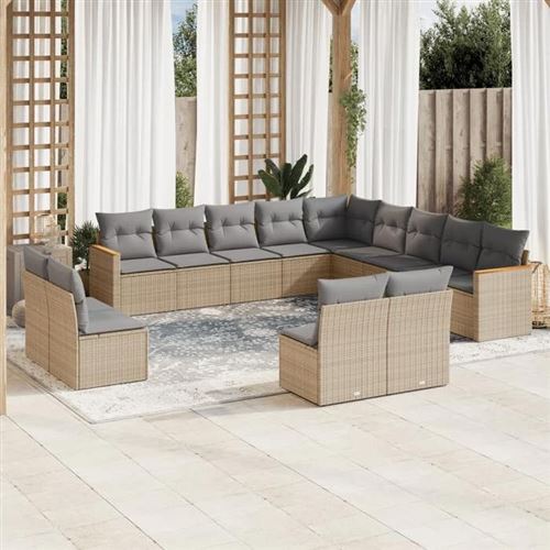 VIDAXL Salon de Jardin avec Coussins 13 pcs, Canap&eacute;s de Terrasse, Ensemble de Meubles de Patio, Mobilier d'Ext&eacute;rieur, 3226486